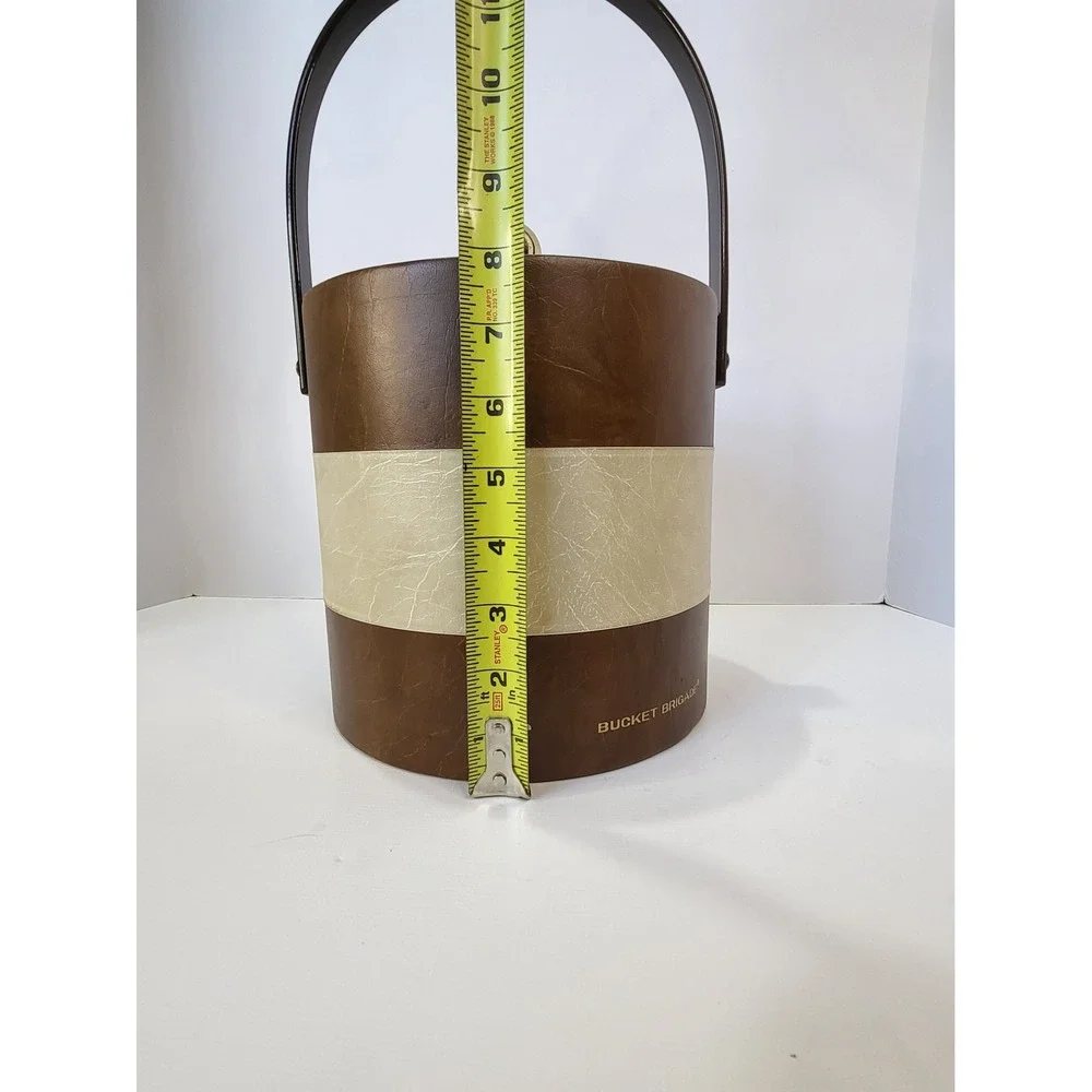 Vintage Bucket Brigade Morgan Designs Ice Bucket Brown Faux Leather Mid Century